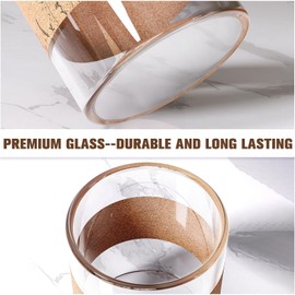 Glass Qtip Holder Bathroom Set with Cork Vanity Tray, 2 Pack 16 oz Handmade Glass Apothecary Jars with Lid Q Tip Cotton Ball Swab Holder Dispenser Bathroom Essential Canisters Organizer