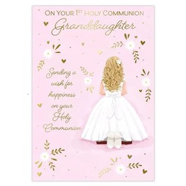 Poppy Hill First Holy Communion Card for Granddaughter, Pink with Gold Accents, 13 x 19 cm