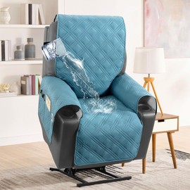 SMILEGIF 100% Waterproof Power Lift Recliner Cover with Side Pocket Electric Lift Recliner Slipcovers Fitted Standard Large Power Lift Recliner Non Slip Recliner Slipcovers for Elderly (Haze Blue)