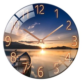 ALEENFOON Glass Wall Clock 12 Inch Silent Non Ticking Round Wall Clocks for Living Room Bedroom Hallway Office (sunset) (Sunset Blue)