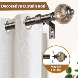 KAMANINA 1 Inch Curtain Rods for Windows 72 to 144 Inches (6-12ft) Bronze Heavy Duty Curtain Rod, Adjustable Long Drapery Rods with Marbled Finials