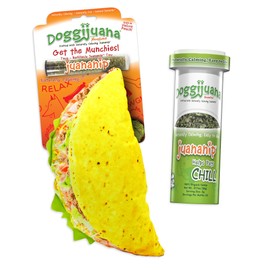 Doggijuana Refillable Juananip Toy Bundle | Taco Bundle | Funny Dog Toy Plush with Catnip and Refill | Calming Aid for Dogs | Interactive Chew Toy for Play