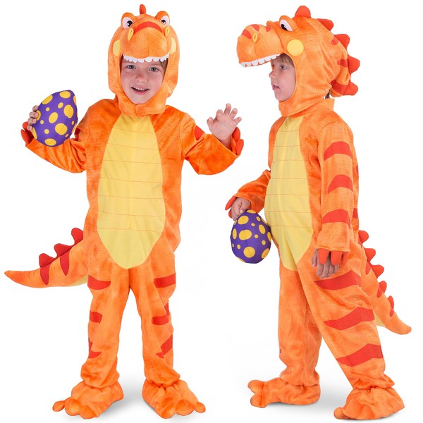 Spooktacular Creations Baby Orange T-Rex Costume with Toy Dinosaur Egg for Kids Halloween Dress up, Dinosaur Theme Party (12-18 Mos)