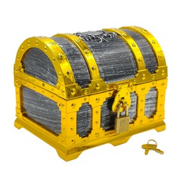HOPELJ Kids Pirate Treasure Chest, Golden Border Plastic Storage Box with Lock and Key for Kids Treasure Hunting Games, Cool Pirate Birthday Party and Christmas Toy Gift