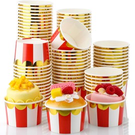 Willinglong 50 Pcs Red Stripe Paper Ice Cream Cups for Christmas Circus Carnival Party, 9 oz Disposable Dessert Bowls Sundae Yogurt Dessert Cup for Hot or Cold Food Snack Treat Carnival Party Decor
