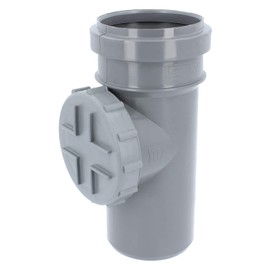 PP cleaning pipe, inspection pipe, diameter DN 75 mm, grey, HT pipe with inspection opening, rubber sealing rings, screw cap, drain pipe, gutter, rain pipe, hot water, chemical resistance, waste water