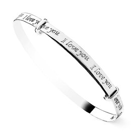 Old English Jewellers 925 Sterling Silver I Love You Ladies Expanding Bangle - 925 Silver - Gift Boxed
