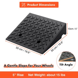Rubber Curb Ramp 19.6" × 19.6" × 5", Heavy Duty Rubber Threshold Ramp, Portable Driveway Ramp for Sidewalk Cars Motorcycles Wheelchairs Trailers Scooter Lawnmower Loading Dock Pets