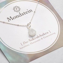 Bixorp Mondstein Herz Halskette - Das Sakralchakra - Edelstein Chakra Anhänger Geschenk - 925 Silberne Halskette