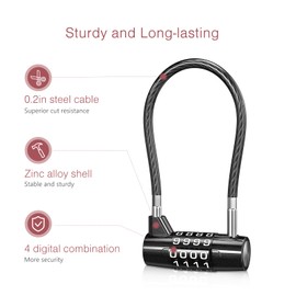 LOFICOPER Long Shackle Combination Lock, 4 Digit Combination Padlock, 6.8 Inch Resettable Cable Lock, Weatherproof Portable Outdoor Padlock for Gym Sports Locker, Gate, School, Fence, Travel