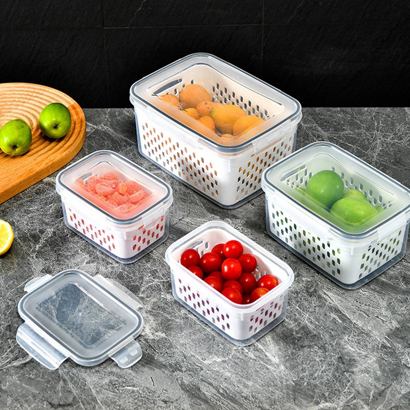 3pcs Drain Storage Basket Box Transparent Leakproof Food Storage Containers