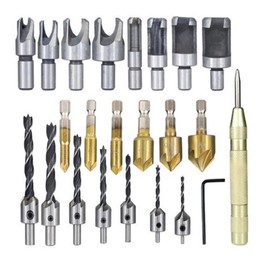 23PCS Hole Drilling Bit Set Stainless Steel Brass 1/4in Hex 3/8in Round Countersink Drill Bit Set for Woodworking