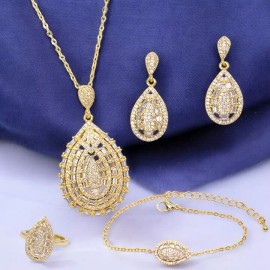 Unbranded 18k-Gold Plated with Cubic Zirconia Pendant Necklace Bracelet Earrings Rings Set