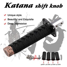 Ryanstar Katana Samurai Sword Shift Knob Universal Gear Shifter Metal Weighted with Adapters Fits Most Cars (Full Black)