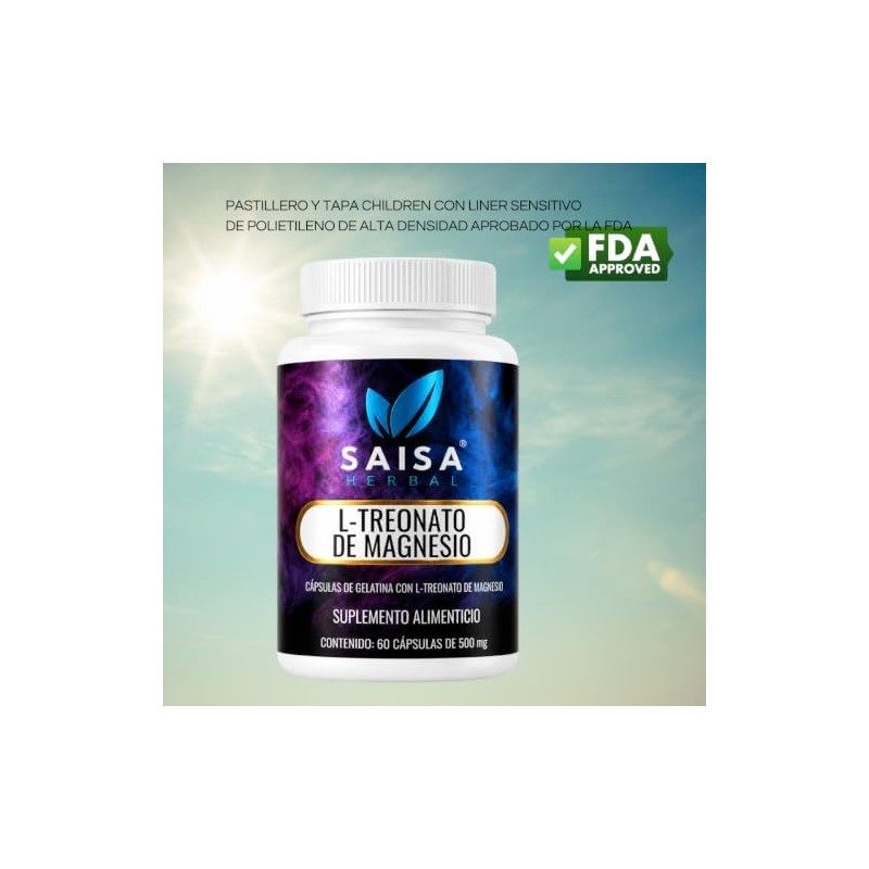 L-treonato De Magnesio 100 Puro con 60 Cápsulas SAISA HERBAL