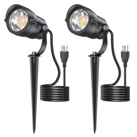 HIBOITEC 12W Spot Lights Outdoor 110V to 120V Landscape Lighting Waterproof Spotlight with 4.9ft 3-Plug LED Plug in Landscape Lights for Yard Gardern Decorations 2900K 2Packs