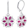 YL Snowflakes Earrings Sterling Silver Dangle Drop Earrings Created Ruby