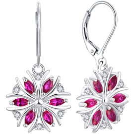 YL Snowflakes Earrings Sterling Silver Dangle Drop Earrings Created Ruby Leverback Jewelry for Women