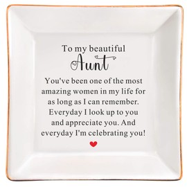 SUNBMO To My Beautiful Aunt Ceramic Jewelry Dish, Birthday Christmas Gift for Beautiful Aunt from Niece, Gift Ideas Best Aunt Ever Gifts For Auntie