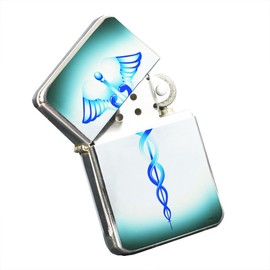 Elements of Space Caduceus Medical Symbol Blue - Silver Chrome Pocket Lighter