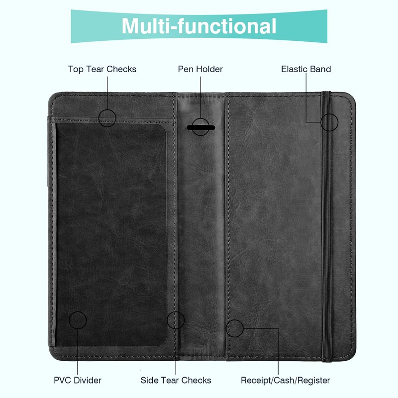 Pisypox Checkbook Cover for Personal Checkbook，Pu Leather Check Book Covers
