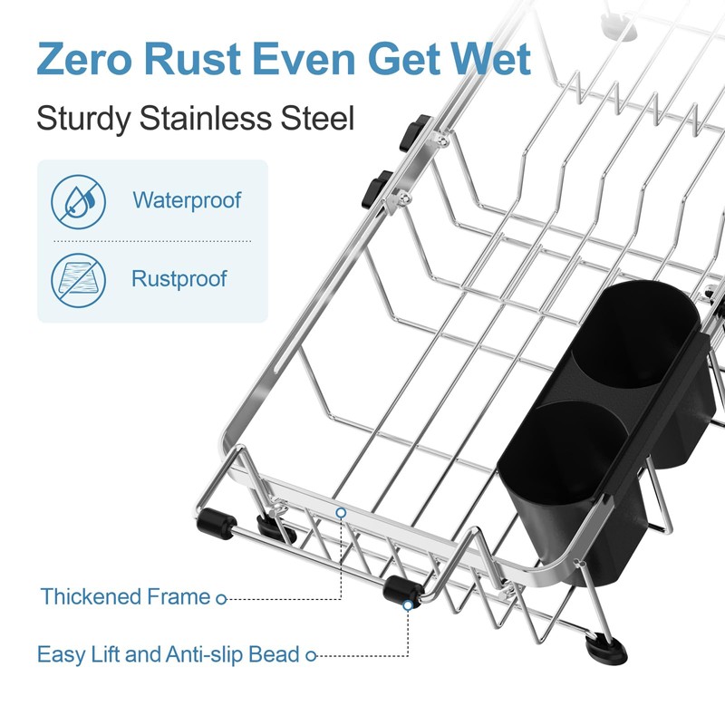GSlife Small Sink Dish Drying Rack - Expandable Stainless Steel