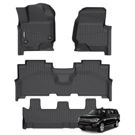 GINOWY-Floor Mats for Ford Expedition MAX 2025 2024 2023 2022 2021 Bench Seat 8 Passenger All Weather Car Floor Mats Expedition Accessories Rubber Liners