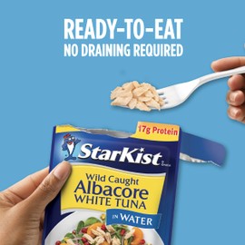 StarKist Albacore White Tuna in Water, 2.6 oz Pouch (24 Pack) Ready to Eat Wild Caught Tuna, 17g Protein, 80 Calories Per Serving, Gluten Free, Soy Free, Kosher, Perfect for Salads, Meals and Snacks