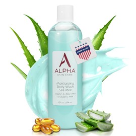 Alpha Gel de baño hidratante para el cuidado de la piel, fórmula antienvejecimiento suave sin jabón, AHA glicólico, vitamina E y aloe vera, acondiciona y calma, todo tipo de piel hidroxiácido, 12