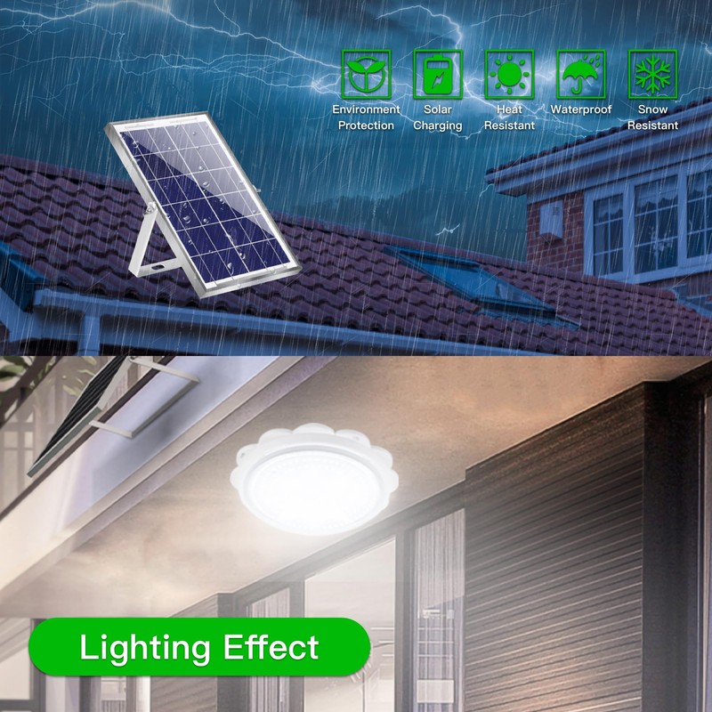 MEIHONG Solar Ceiling Light, Porch Ceiling Light with Remote, Dimmable