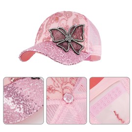 Meliyya Mesh Baseball Cap Rhinestone Butterfly Baseball Cap Summer Sequins Shield Cap Men Women One Size Adjustable, A08228-Pink