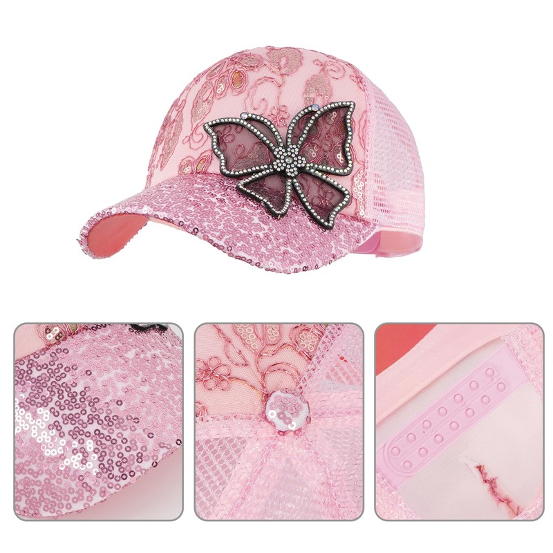 Meliyya Mesh Baseball Cap Rhinestone Butterfly Baseball Cap Summer Sequins