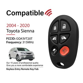 Keylessbest Key Fob Remote Replacement for 2018 2019 2020 Toyota Sienna 6 Buttons 315MHz GQ43VT20T,Black(Set of 2)