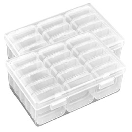 Aswalling Bead Storage Box 15 Grids Clear Nail Accessory Organizer with Hinged Lid Portable Rectangle Holder for Jewelry Crafts