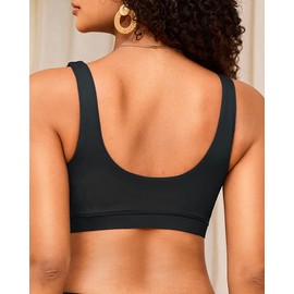 Women Sport Bra Swimsuit Top - Swim Bra Bikini Top Only Scoop Neck Bathing Top 2025 Swimwear Black XXL