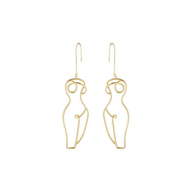 Abstract Gold Fun Statement Human Face Shaped Earrings Geometric Hollow