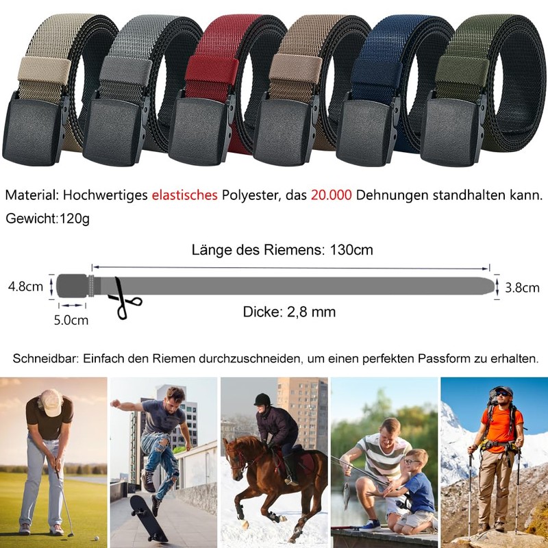 LionVII Mens Elastic Belt 130cm Stretch Belt with Plastic Buckle