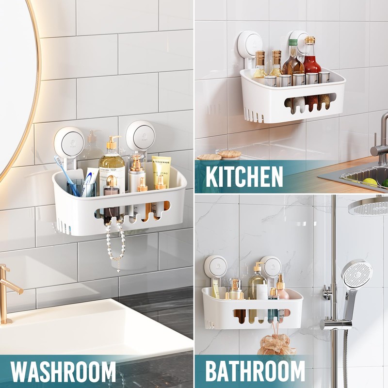 TAILI Shower Caddy Suction Cup, Heavy Duty Bathroom Organizer, Removable