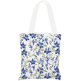 FXOCSHE Blue flower Canvas Tote Bag For Women,shopping grocery bags for Gym,Travel,Room decor,Graduation gift(Blue flower)