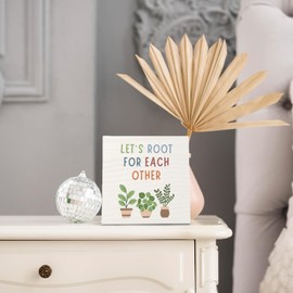 UNCDLV Green Classroom Decor, Plant Classroom Decor, Let's Root for Each Other Wood Signs Plaque - Motivational Plant Decor for Classroom Homeschool Playroom Nursery, Kids Playroom Decor, 6.2x6.2Inches