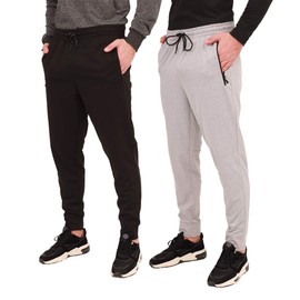 AyeGoo Men's Jogger Sweatpants,Men's Athletic Jogger Pants and Workout Jogger Pants with Zipper Pockets (2pcs Set) (Black/Light Grey Melange, M)
