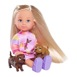 Simba 105733688 Evi Love Dogs, Doll with Two Cute Dachshunds on a Leash, 12 cm Toy Doll, from 3 Years