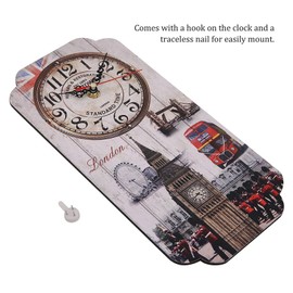 AUNMAS Wall Clock, MDF European Retro Rectangular Wall Clock Bar Shop Decoration Clock Antique Wall Mounted Clock with London Clock Pattern for Home Living Room Decor