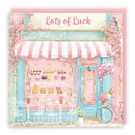 Hunts England - La Petite Patisserie Good Luck Card For Her - Charming Pink Bakery, Pretty French Cafe Design - For Exams, Driving Test, New Job, Travelling, Moving, etc. - Milo's Gallery