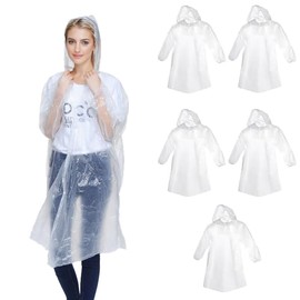 BCQTD 5 Pack Disposable Rain Poncho,Waterproof Ponchos Adults One Size Clear Raincoat Men and Women,Plastic Emergency Poncho for Outdoor Concert, Theme Park, Camping, Hiking and Everyday Commute