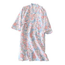Cotton Kimono Robes Japanese Yukata Pajamas Sleepwear Nightwear Lightweight Khan Steamed Clothing Spa Bath Robe Swimming Wrap Cover for Men and Women (Blue Sakura)