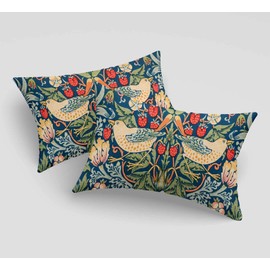 DECOPOW Set of 2 William Morris Strawberry Thief Decorative Throw Pillow Cover,Birds Lumbar Pillow 12X20 Inches Cover,Cover Only