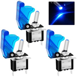 Twidec/3Pcs Rocker Lighted Toggle Switch 12V 20A Heavy Duty Racing Car Automative Auto SPST ON/Off Toggle Switch Blue LED Illuminated 3Pin with Blue Waterproof Safety Cover ASW-07DBUBUMZ