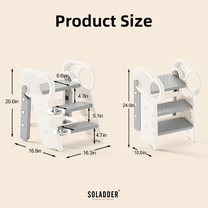 Soladder Foldable Toddler Step Stool with Handles for Bathroom Sink,