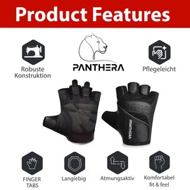 PANTHERA Fitness Fingerlose Handschuhe Atmungsaktive Grip Fitnesshandschuhe Trainingshandschuhe für Krafttraining, Kraftsport, Crossfit, Bodybuilding, Radsport, Fahrrad, Gym für Damen und Herren (L)
